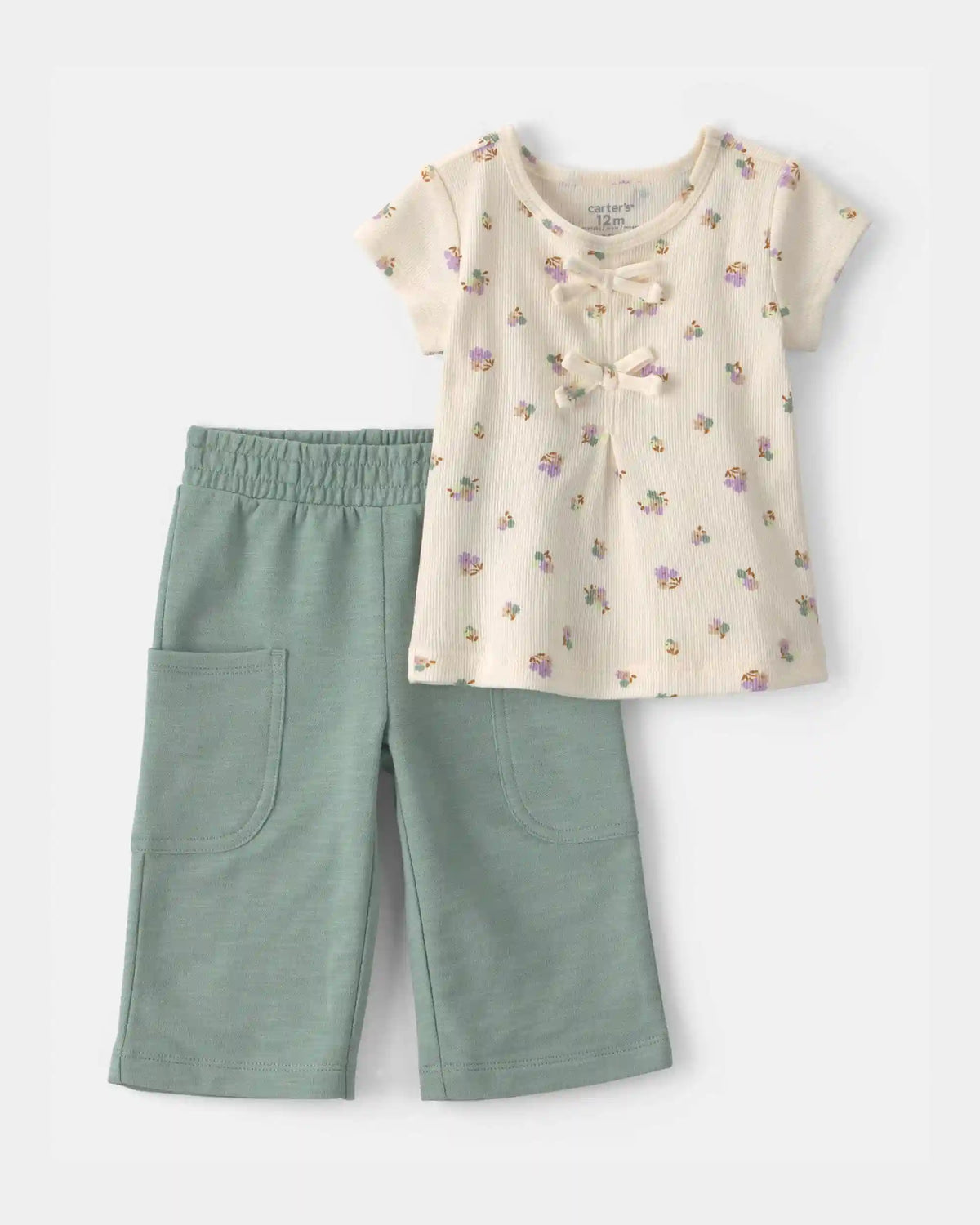 Baby Girl 2-Piece Floral Top & Pant Set - Cream/Green