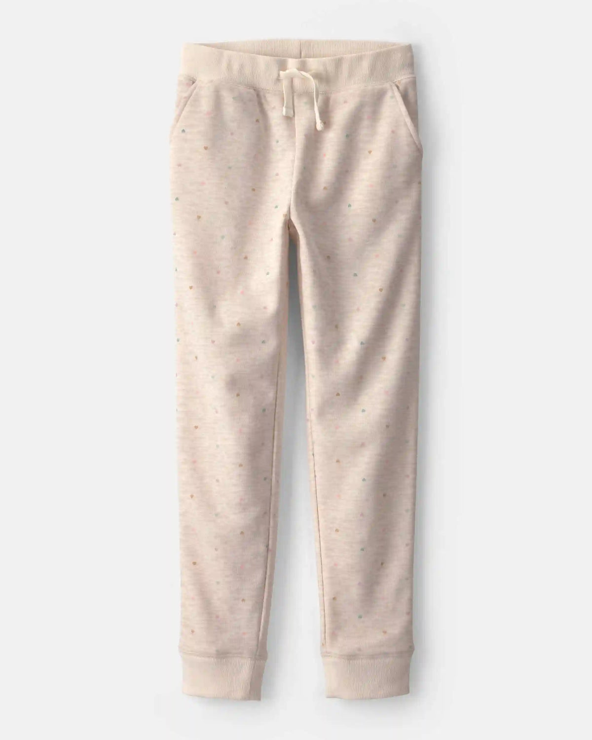 Girls Heart Drawstring Knit Joggers - Cream