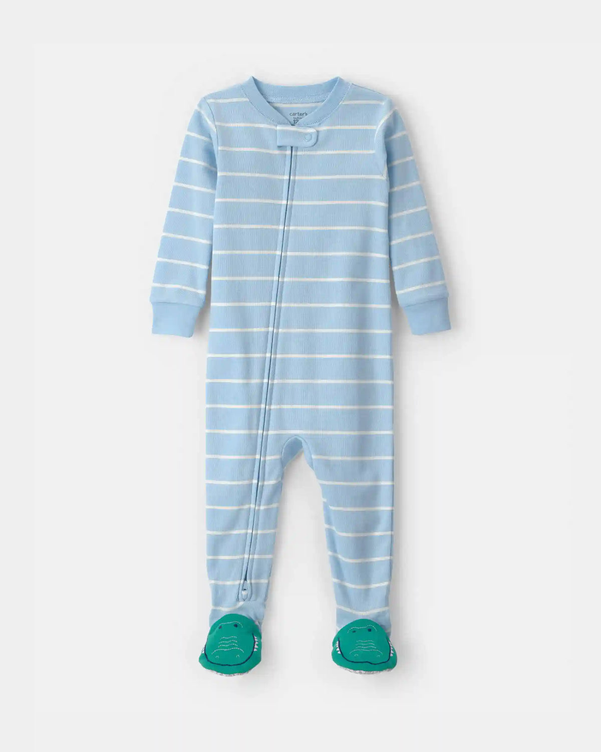 Baby Alligator Striped 100% Cotton Snug Fit 1-Piece Pajama - Blue