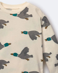 Toddler Long-Sleeve Relaxed Graphic Tee in Duck Print - Cream