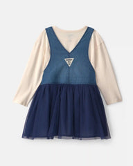 Toddler Girl 2-Piece Chambray Skirtall Set - Blue/Ivory