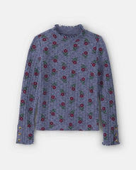 Girls Floral Long-Sleeve Turtleneck Top - Blue/Red
