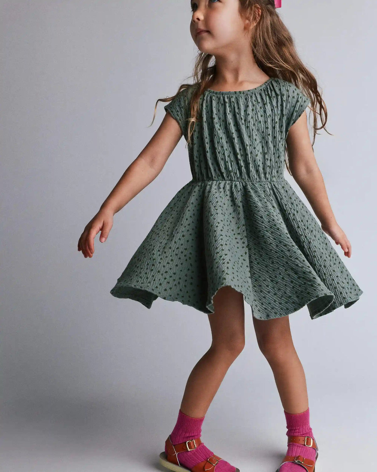 Toddler Girl Avenue Twirl™ Dress in Dot Print - Olive