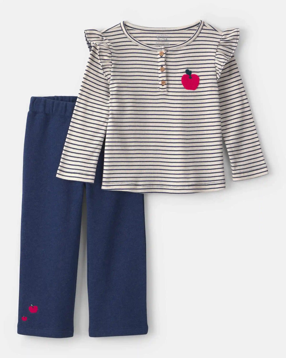 Baby Girl 2-Piece Apple Striped Fleece Long-Sleeve Top & Pant Set - Navy Blue/Cream