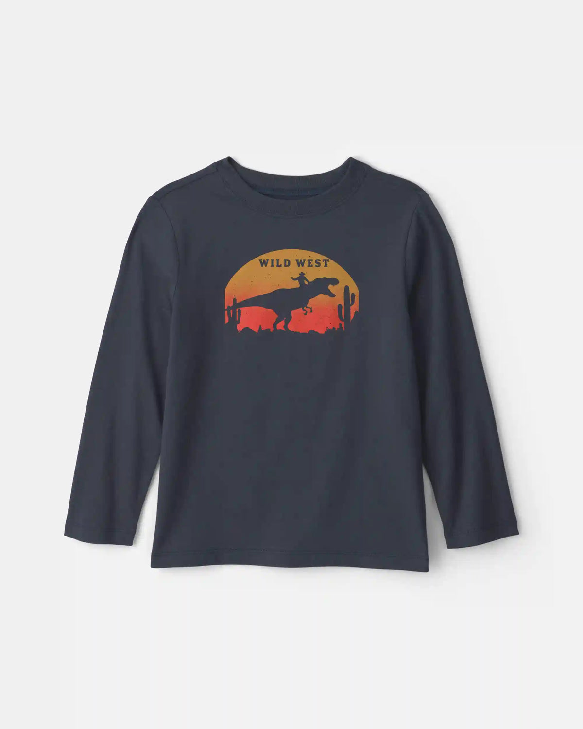 Boys 'Wild West' Dinosaur Long-Sleeve Graphic Tee - Navy Blue