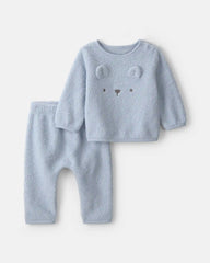 Baby Boy 2-Piece Bear Fleece Long-Sleeve Top & Pant Set - Blue