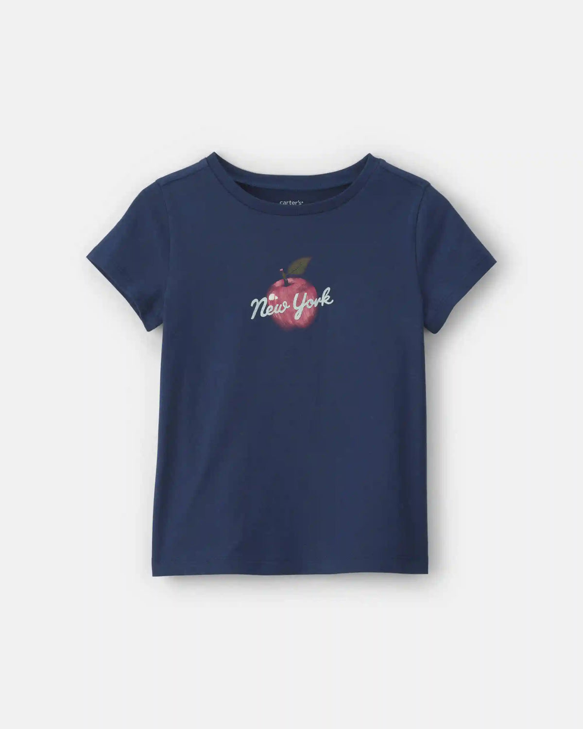 Girls 'New York' Apple Graphic Tee - Navy Blue