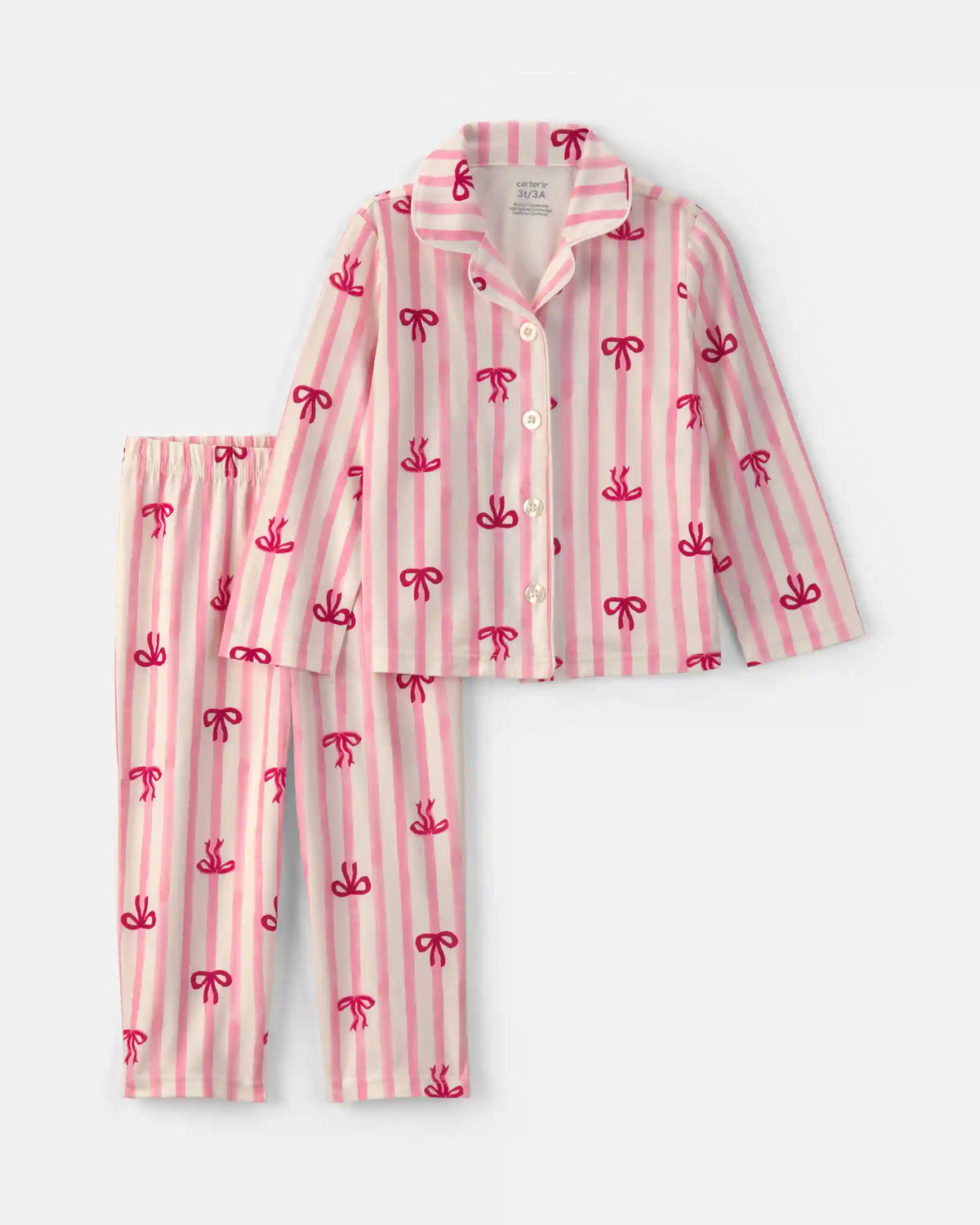 Toddler Girl 2-Piece Bows Loose Fit Pajama Set - Pink