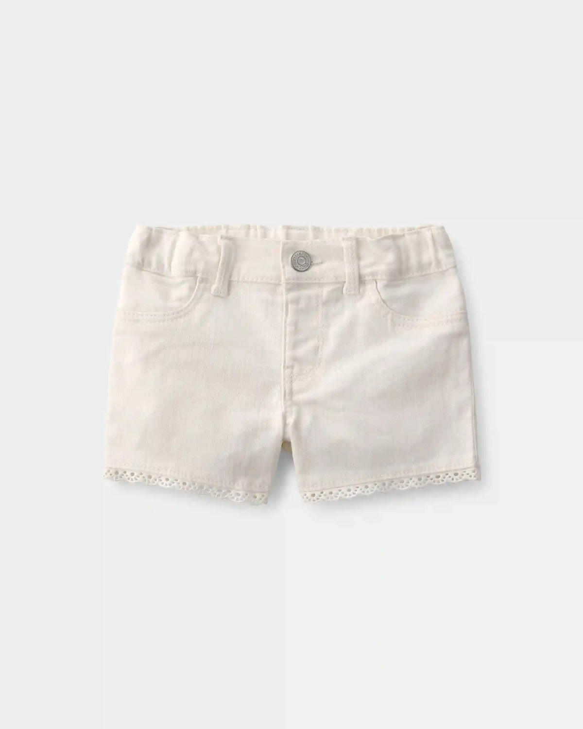 Baby Girl Eyelet Trim Twill Shorts - Cream