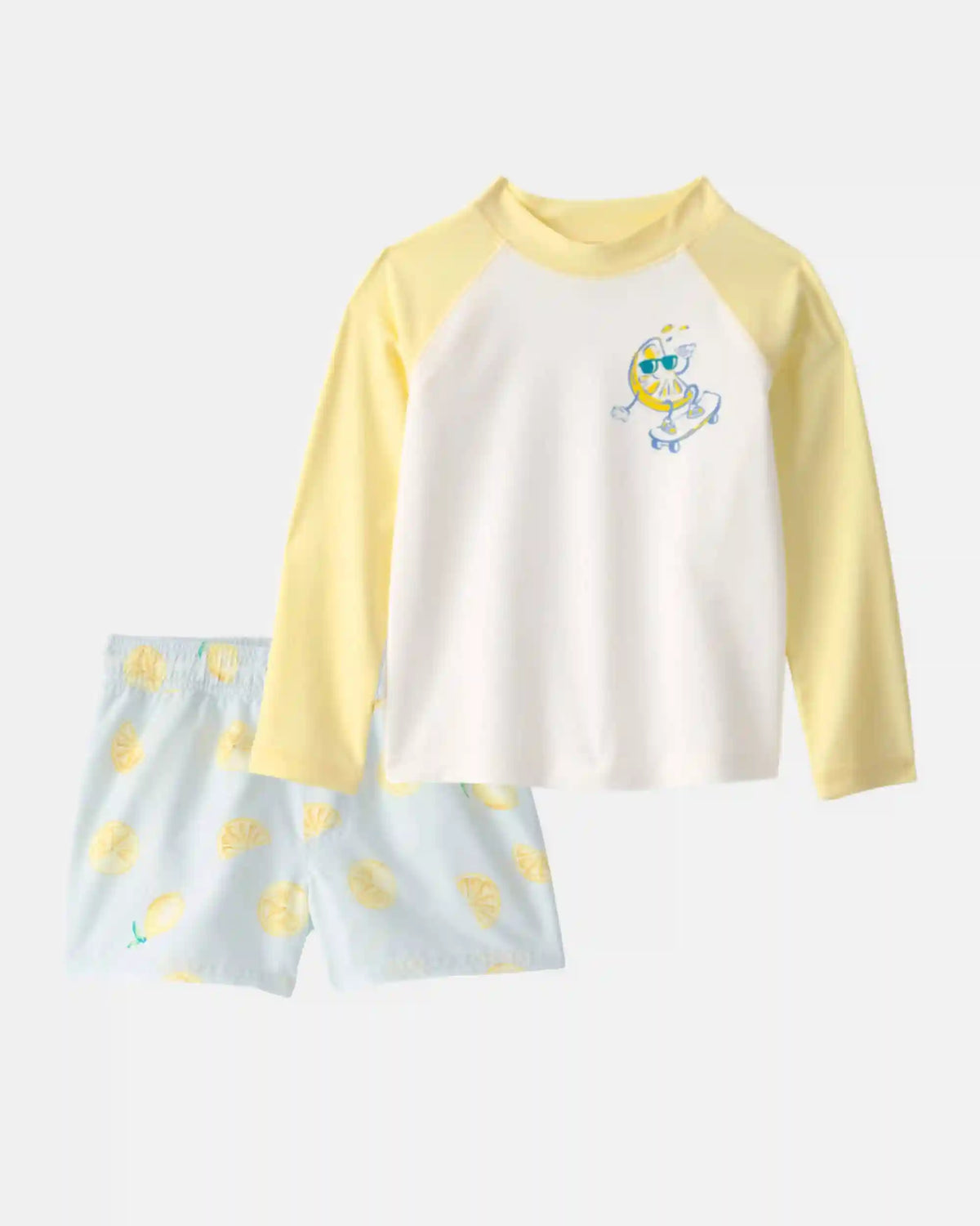 Toddler Boy 2-Piece Lemon Rashguard & Swim Trunk Set - Yellow/Blue/White