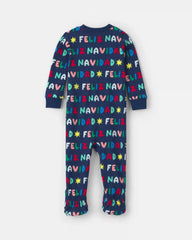 Baby 1-Piece 'Feliz Navidad' Christmas 100% Cotton Snug Fit Footed Pajama - Navy Blue