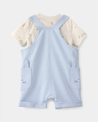 Baby Boy 2-Piece Easter Bunny Shortall Set - Blue/Cream