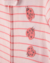 Toddler Girl Ladybug Striped 100% Cotton Snug Fit 1-Piece Pajama - Pink