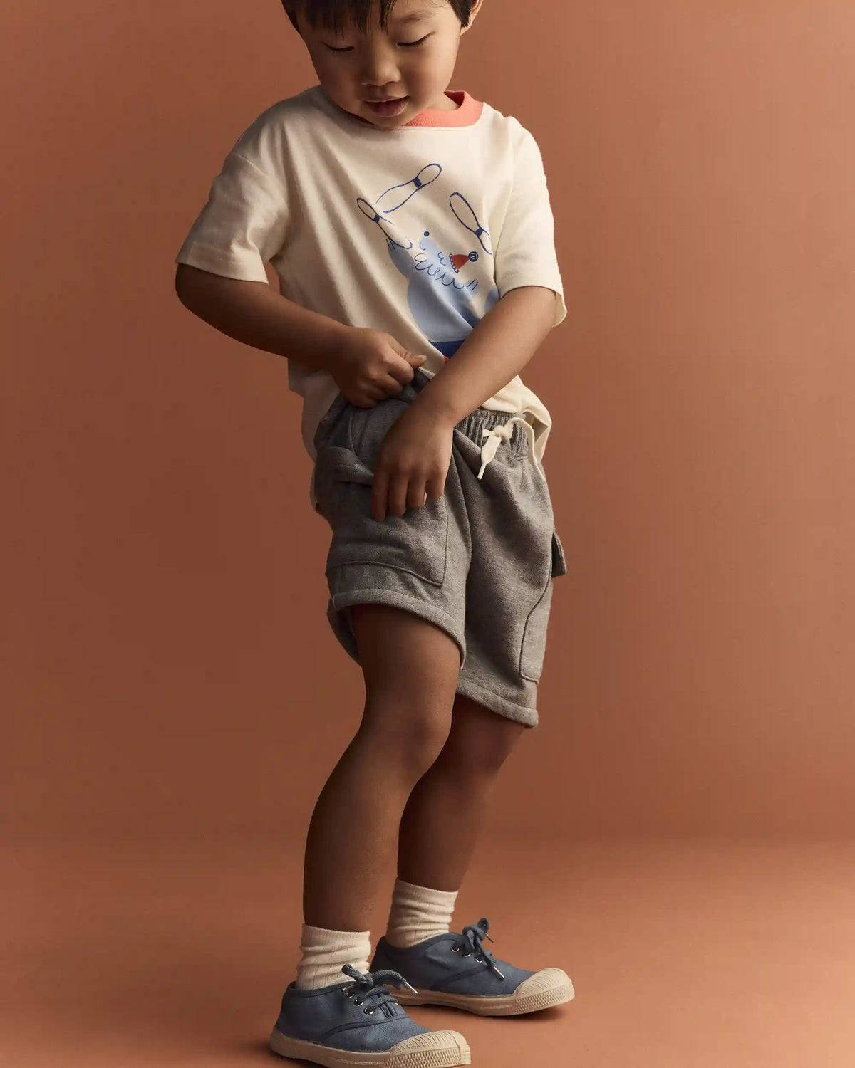 Toddler Boy French Terry Cargo Shorts with Pockets - Grey