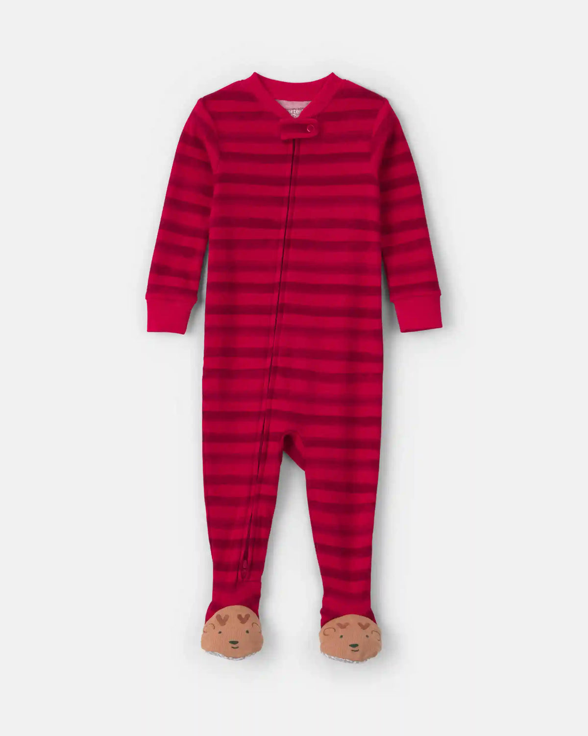 Toddler 1-Piece Striped Reindeer 100% Cotton Snug Fit Footed Pajama - Red