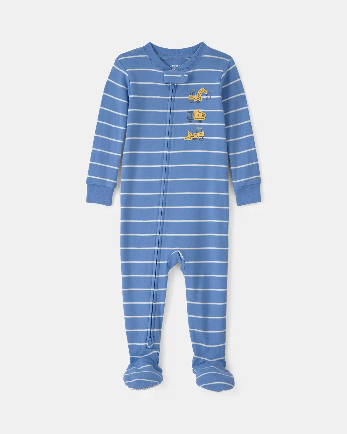 Toddler Boy Construction Striped 100% Cotton Snug Fit 1-Piece Pajama - Blue