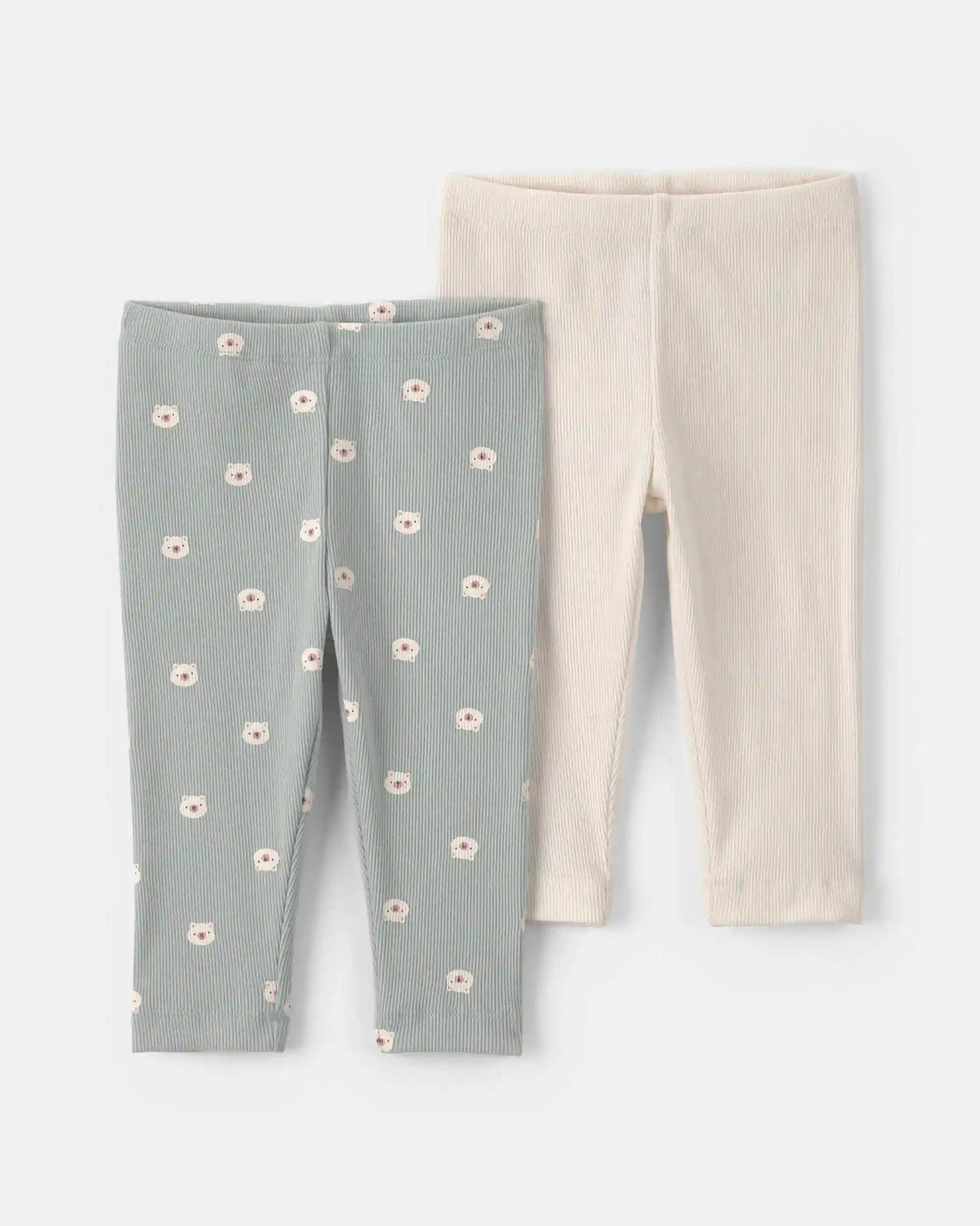 Baby Girl 2-Pack Bear Pull-On Pants - Cream/Green