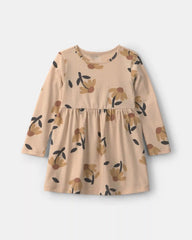 Toddler Girl Floral Long-Sleeve Dress - Tan