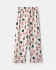 Adult Christmas Icon Fleece Loose Fit Pajama Bottoms - Cream