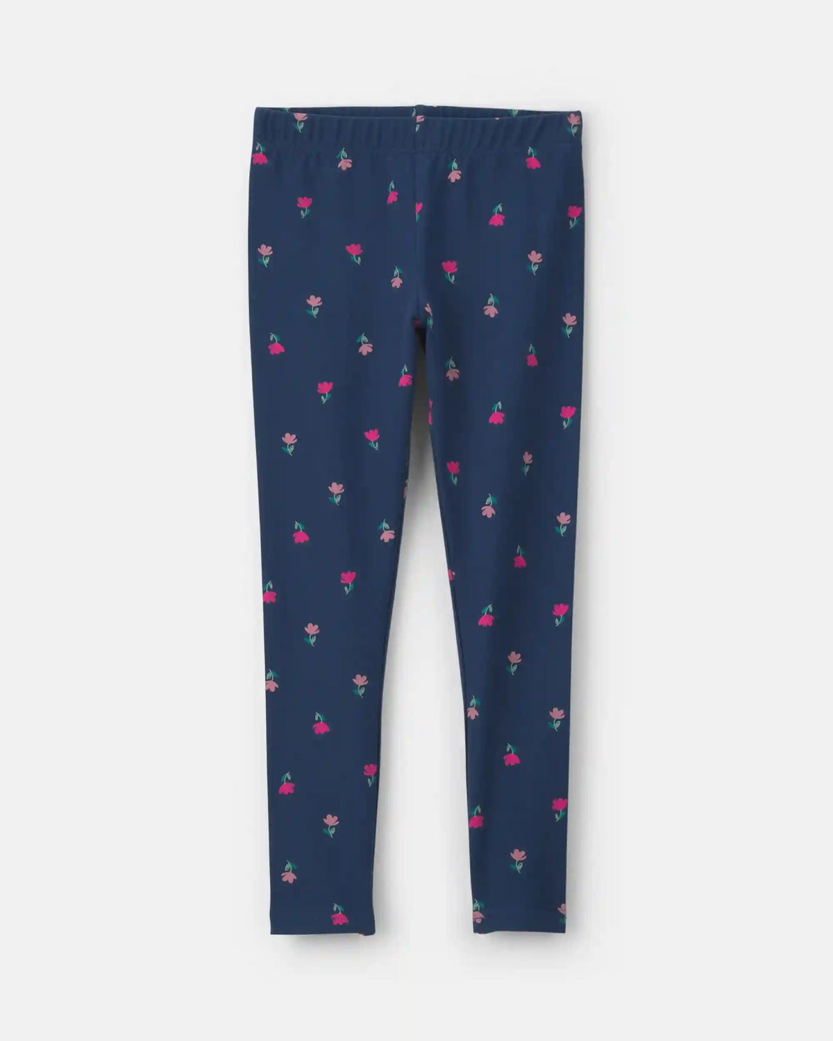 Girls Floral Pull-On Stretch Leggings - Navy Blue
