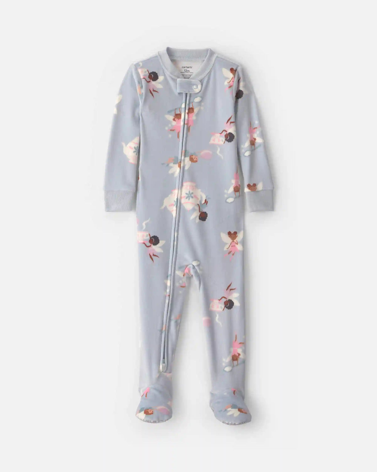 Baby Girl 1-Piece Fairies 2-Way Zip DreamPlush Snug Fit Footed Pajama - Blue