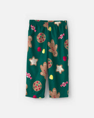 Toddler 2-Piece Christmas Gingerbread Fleece Loose Fit Pajama Set - Green