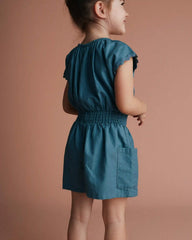 Toddler Girl Ric-Rac Swing Romper with Pockets - Blue
