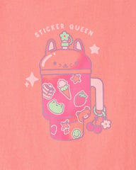 Girls 'Sticker Queen' Graphic Tee - Coral