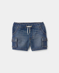 Baby Boy Denim Drawstring Cargo Shorts - Dark Wash