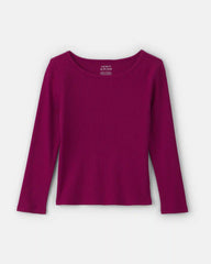 Girls Long-Sleeve Ribbed Top - Burgundy