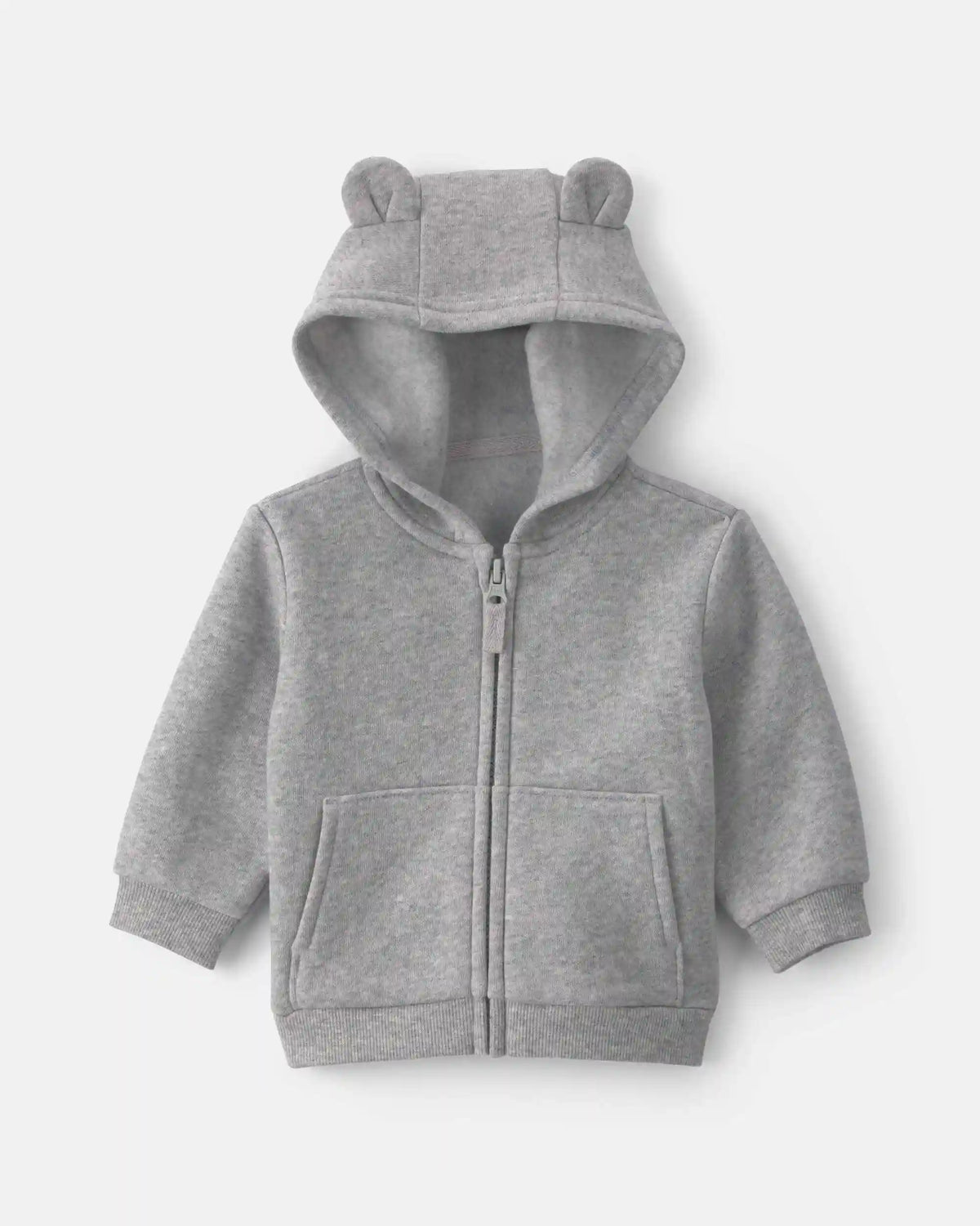 Baby Boy Bear Fleece Zip-Up Hoodie - Grey