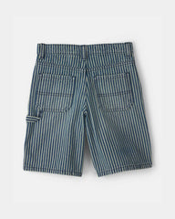 Boys Hickory Stripe Denim Utility Shorts - Dark Wash
