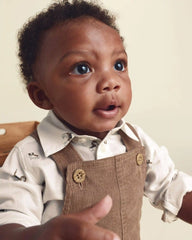 Baby Boy 2-Piece Twill Long-Sleeve Overall Set - Brown