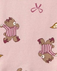 Girls 4-Piece Varsity Bear 100% Cotton Snug Fit Pajama Set - Pink/Cream