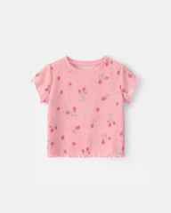 Toddler Girl Strawberry Rib Loose Fit 2-Piece Pajama Set - Pink
