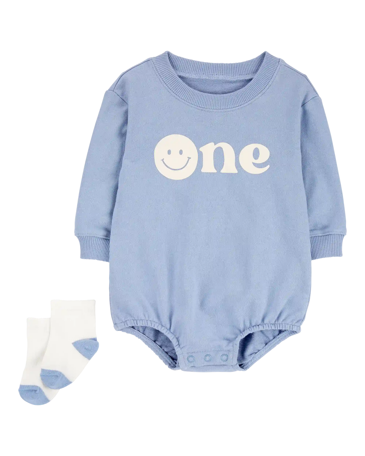 Baby Boy 2-Piece Birthday Bubble & Socks Set - Blue/White