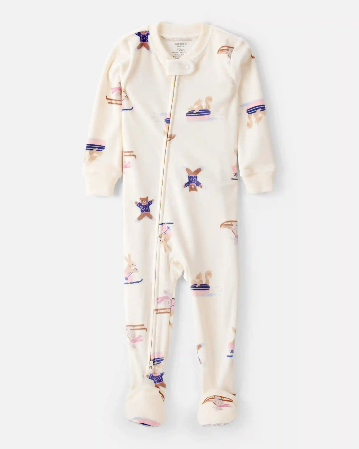 Toddler Girl Snow Animals DreamPlush Snug Fit Long-Sleeve 1-Piece Pajamas - Ivory