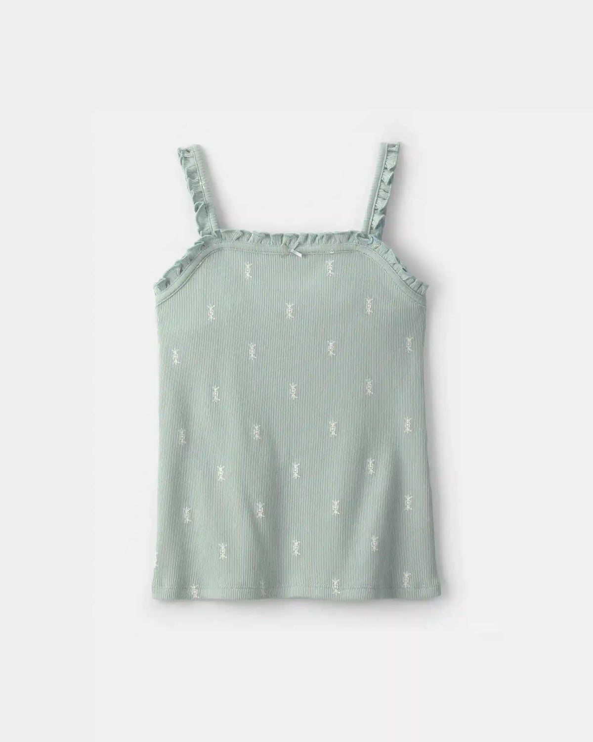 Girls Floral Ribbed Ruffle Tank - Green
