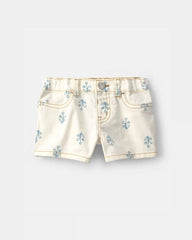 Baby Girl Floral Twill Shorts - Ivory