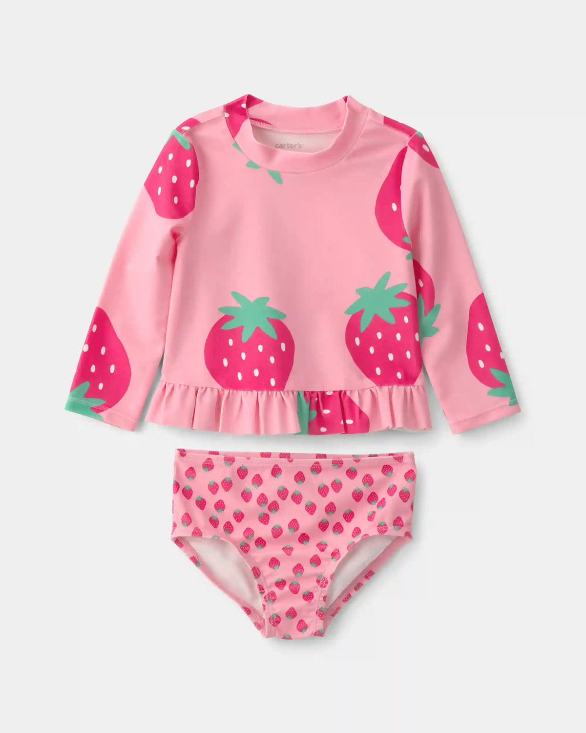 Baby Girl 2-Piece Strawberry Rashguard Swimsuit Set - Pink
