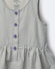 Toddler Girl Tiered Drop-Waist Dress in Stripes - Cream/Light Blue