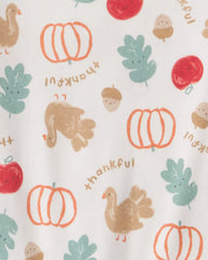 Kids 2-Piece Thanksgiving 100% Cotton Snug Fit Pajama Set - Cream
