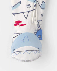 Toddler Boy Shark 100% Cotton Snug Fit 1-Piece Footie Pajama - Ivory