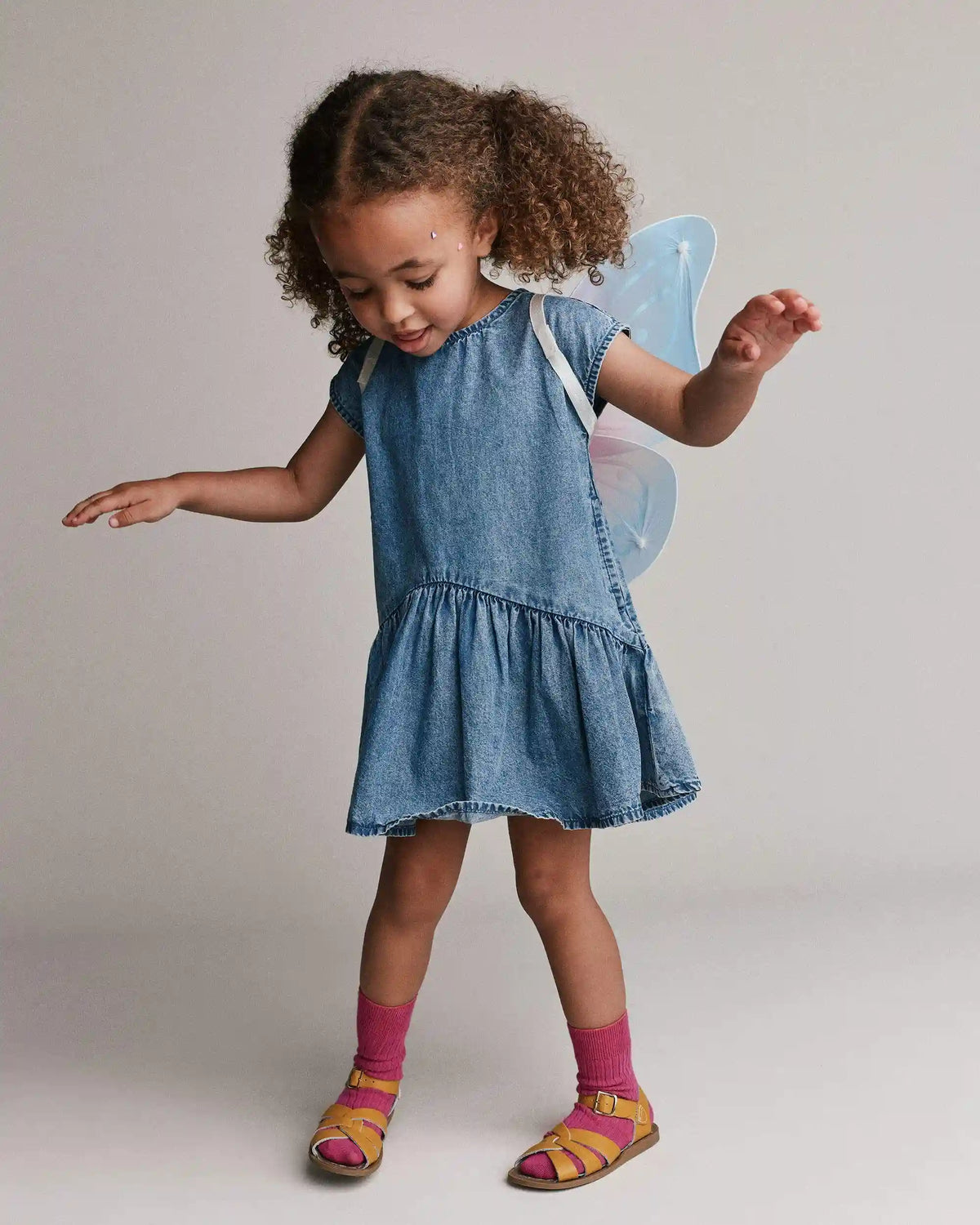 Toddler Girl Asymmetrical Drop-Waist Dress in Denim