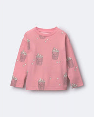 Toddler Girl Long-Sleeve Relaxed Graphic Tee in Popcorn Print - Light Pink