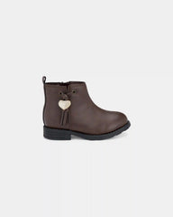 Girls Heart Charm Boots - Brown