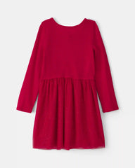 Girls Tulle Long-Sleeve Dress - Red