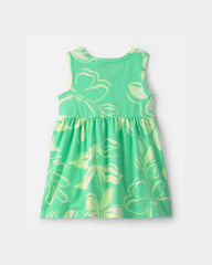 Baby Girl Tropical Floral Sleeveless Dress - Green