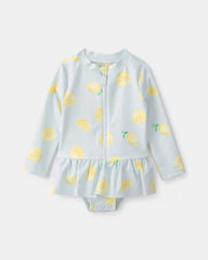 Baby Girl 1-Piece Lemon Rashguard Swimsuit - Blue