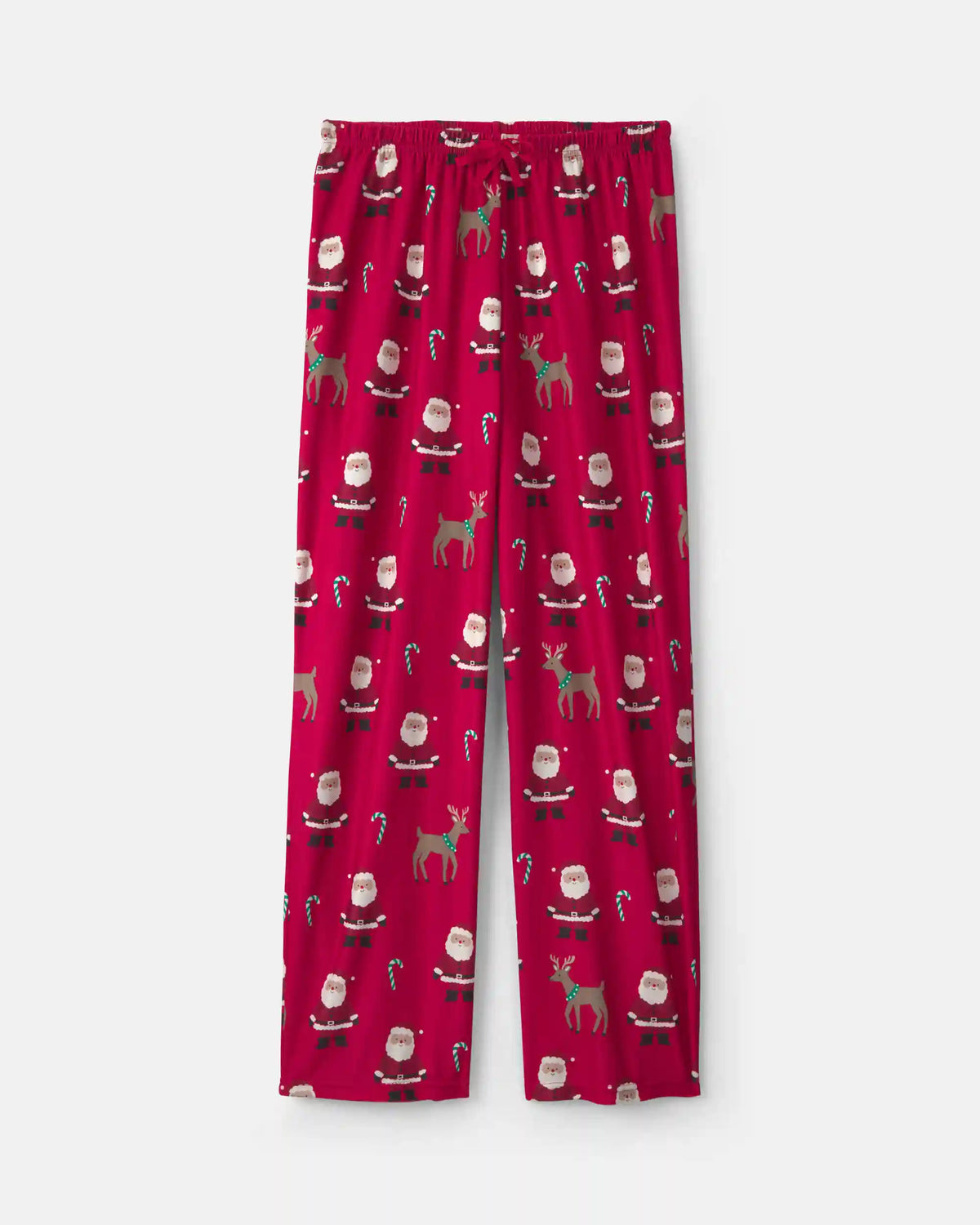 Adult Beige Santa Christmas Fleece Loose Fit Pajama Bottoms - Red